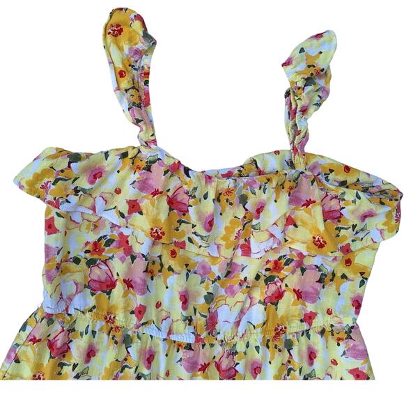 LC Floral Tiered Ruffle Sleeveless Tank Midi Dress Rayon-Linen XL Cottage Summer - Picture 4 of 11